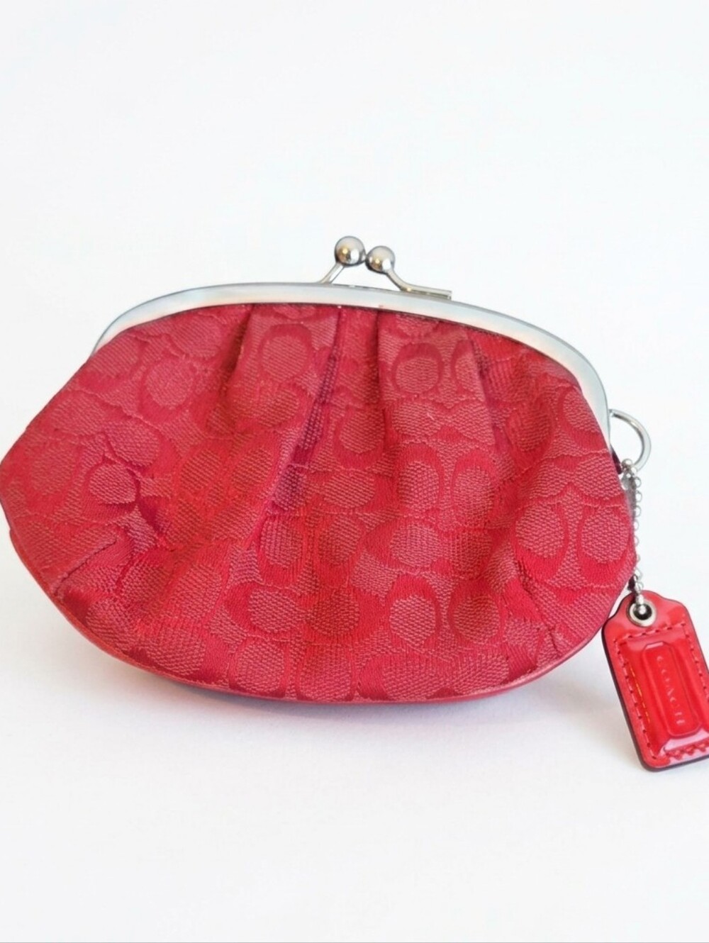 Coach Vintage Red Mini Signature Pleated Framed Kisslock Coin Purse (#60502)